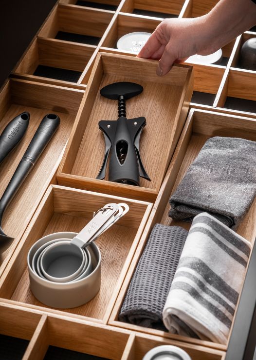 Drewniane skrzynki do szuflad